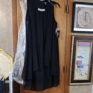 S.L. Fashions Black High Low Dress with Embellished Neckline Sz 18W NEW